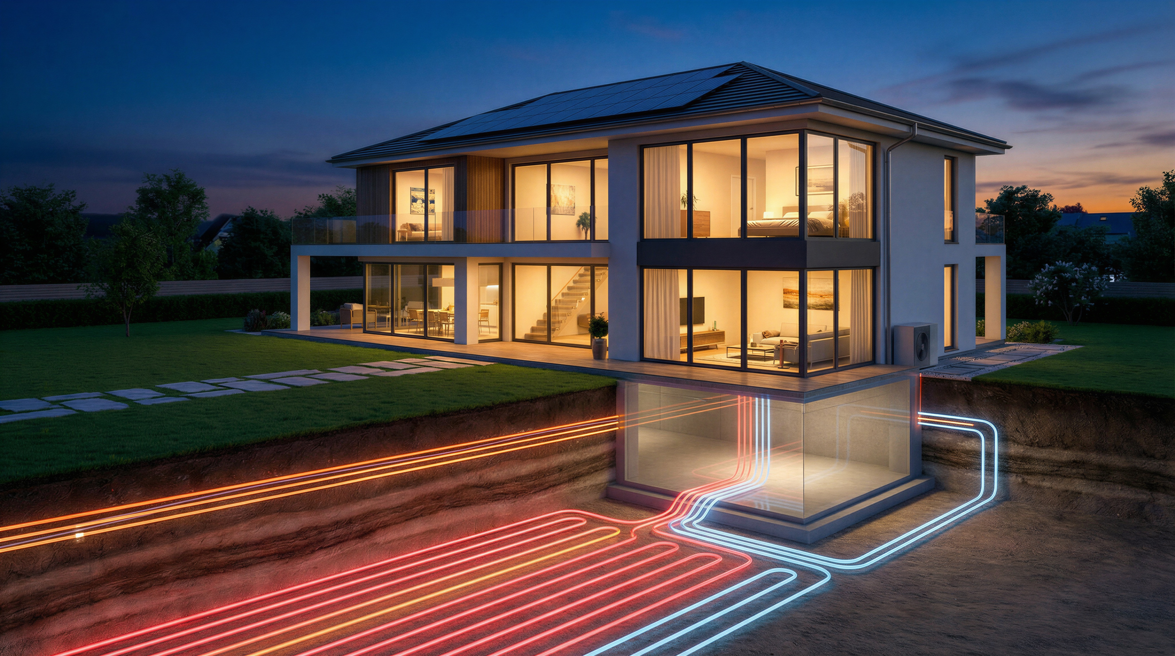 Geothermal system with ground heat exchangers