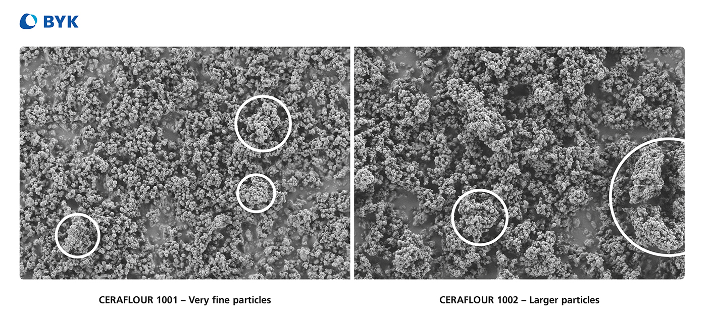 SEM images of CERAFLOUR 1001 and CERAFLOUR 1002 in comparison